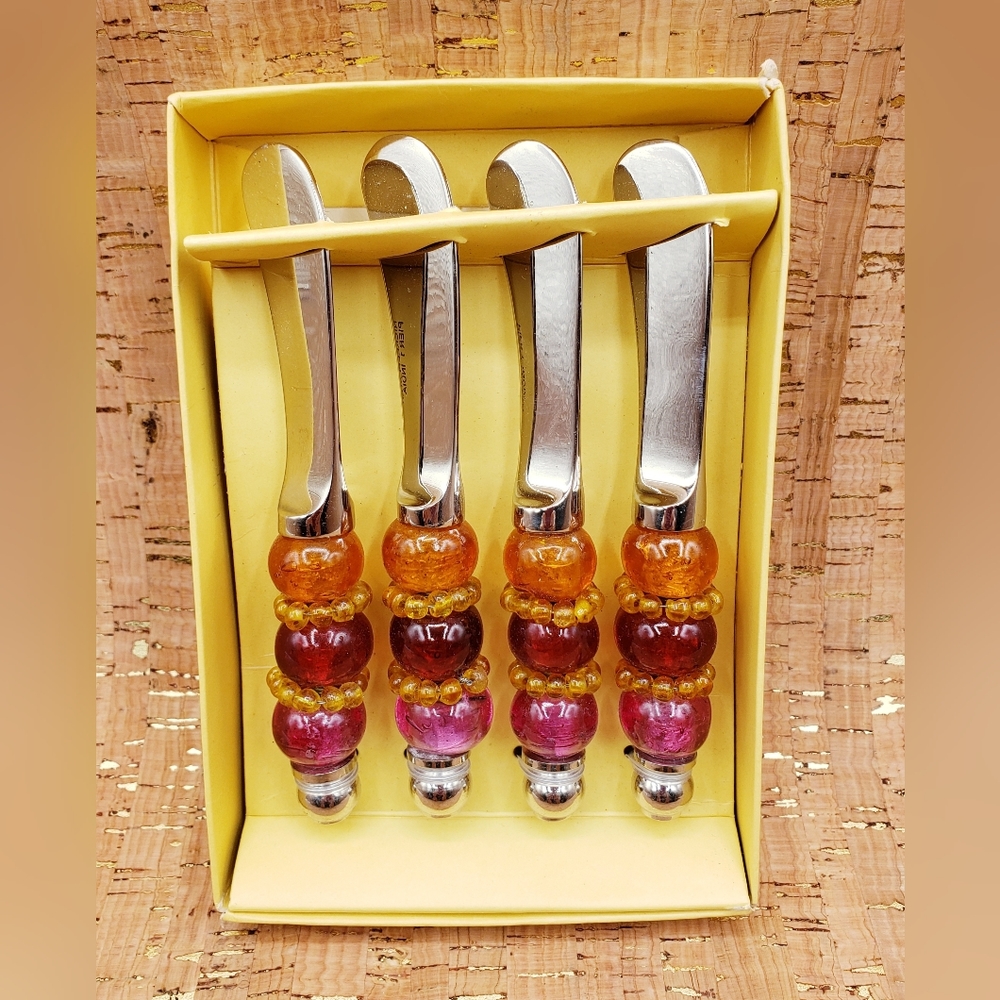 NEW Canape Cheese Knife Set Pier 1 Imports Charcuterie Knives Purple, Orange 5".